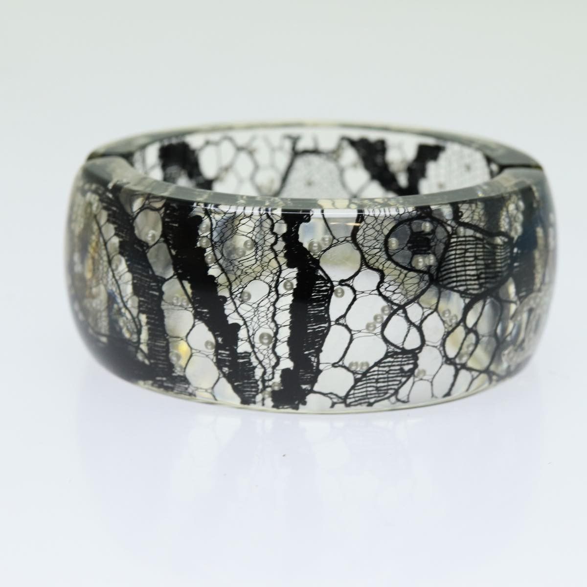 Chanel Chanel CC Hinged Bangle Bracelet Resin with Lace and Faux Pearls Size ONE SIZE - 1 Thumbnail