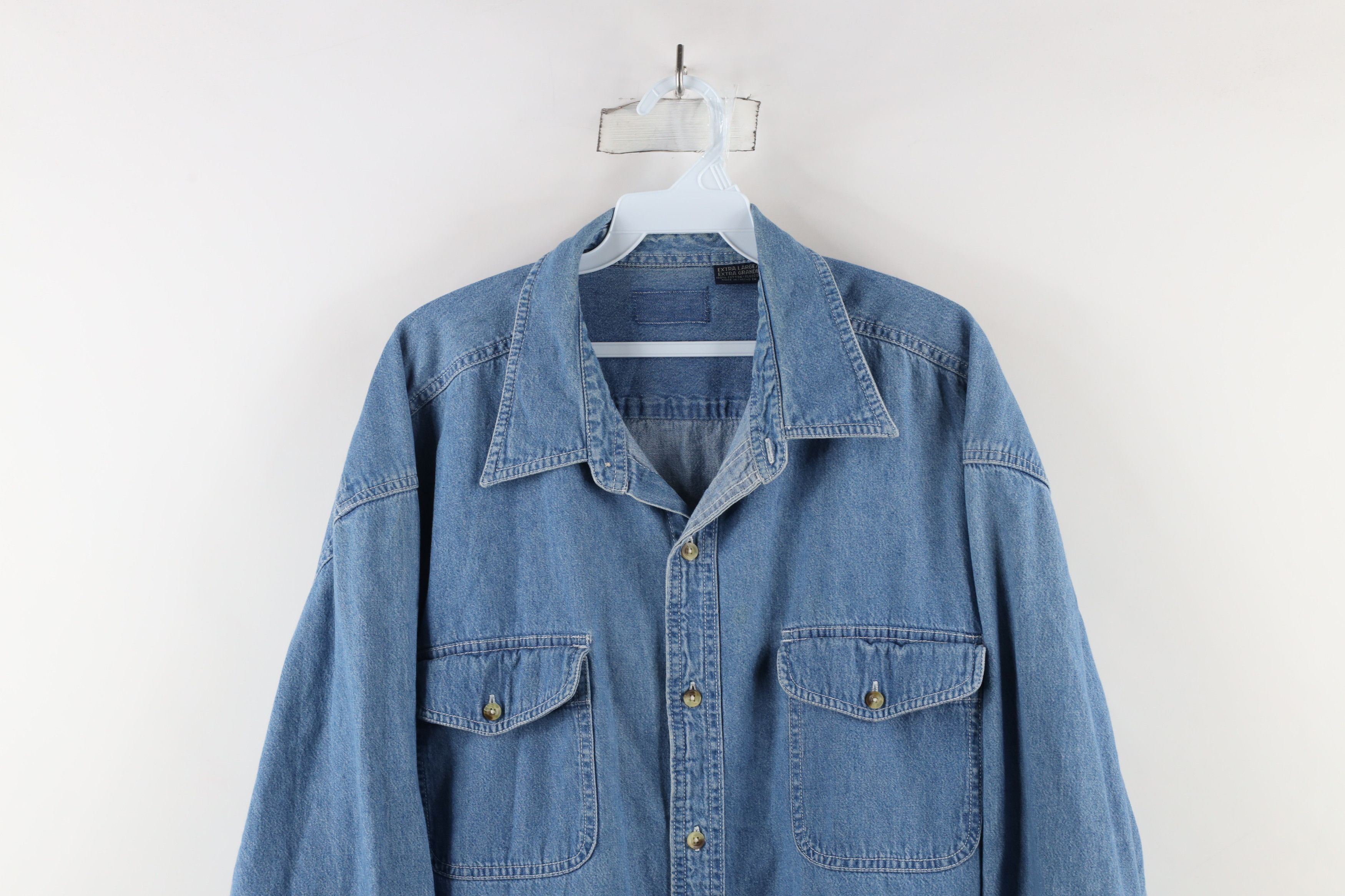 Vintage Vintage 90s Streetwear Baggy Fit Denim Jean Button Shirt Size US XL / EU 56 / 4 - 2 Thumbnail