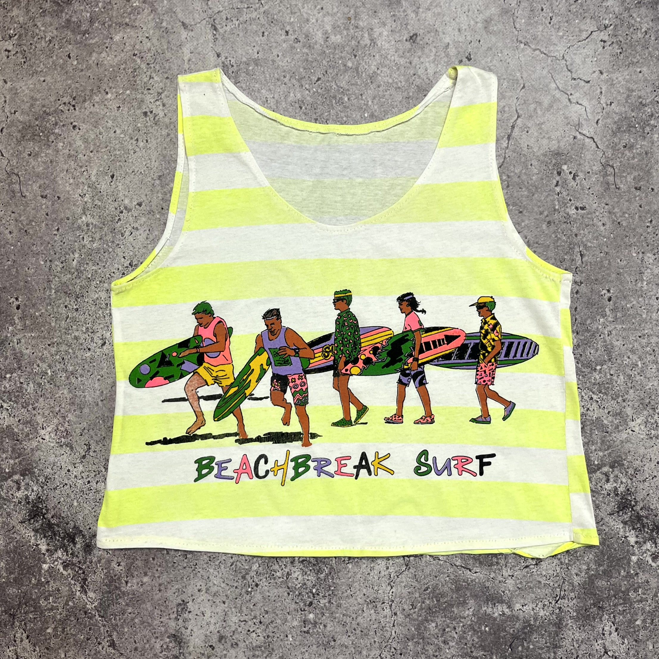 Other Striped Crop Tank Top “BEACH BREAK SURF” Neon Yellow Size S / US 4 / IT 40 - 1 Thumbnail