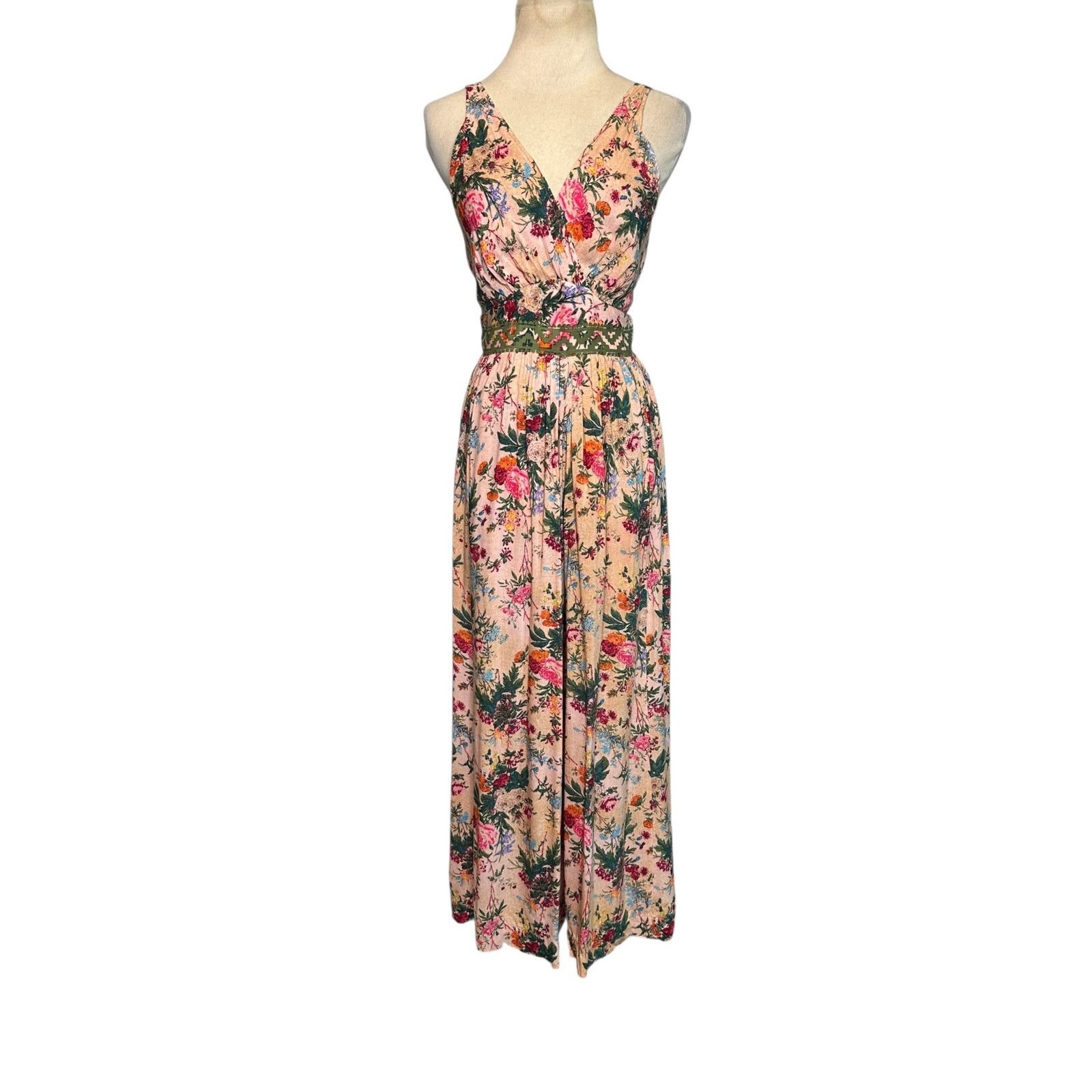 Anthropologie Tracy Reese beige pink floral cropped jumpsuit size 4 Size 27" / US 4 / IT 40 - 15 Thumbnail