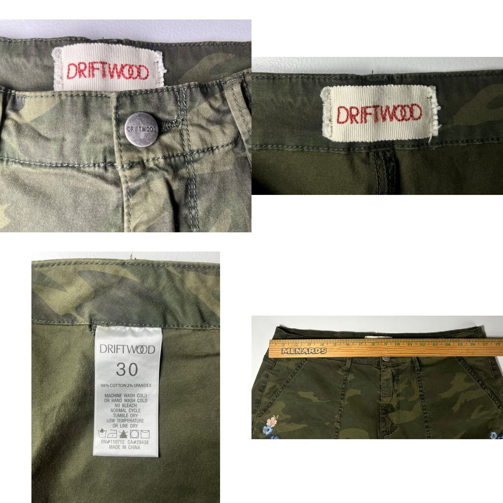 Vintage Driftwood Women's Tabitha Cropped Embroidered Camouflage Straight Leg Pants Size 30" / US 8 / IT 44 - 9 Thumbnail
