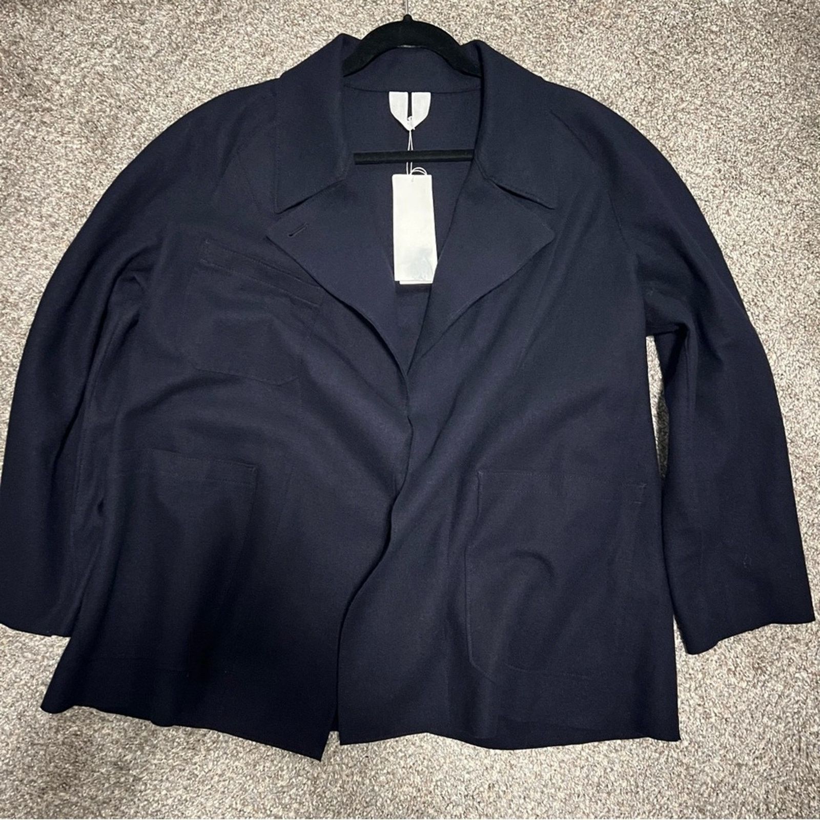 Arket NWT ARKET Belted Wool Jersey Jacket Dark Navy Blue Large Size L / US 10 / IT 46 - 3 Thumbnail