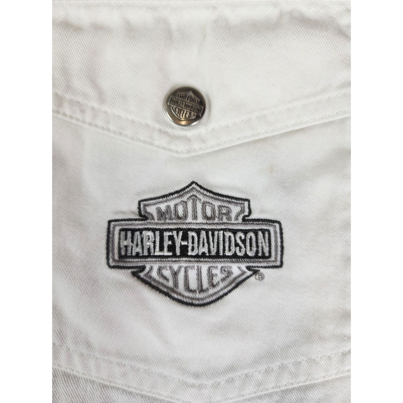 Harley Davidson Harley-Davidson Shirt Women’s Large Denim White Button Snap Embroidered Biker Shirt Size L / US 10 / IT 46 - 2 Thumbnail