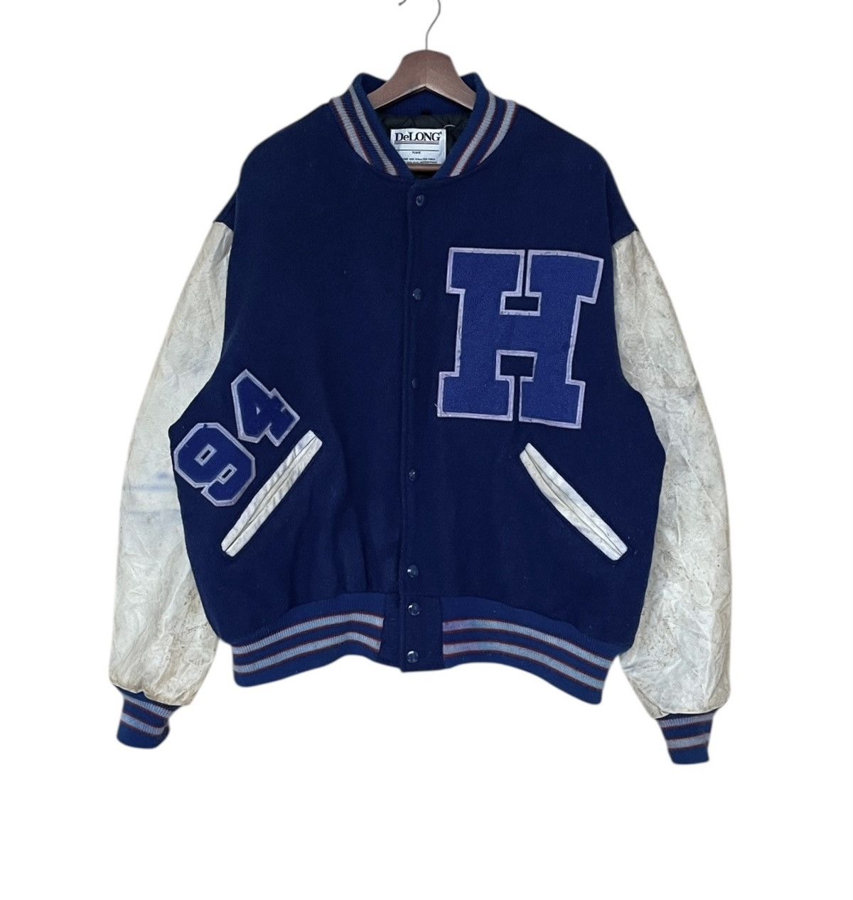Vintage Vintage Brand De Long Leather Varsity Jacket 1990s Size US M / EU 48-50 / 2 - 1 Thumbnail