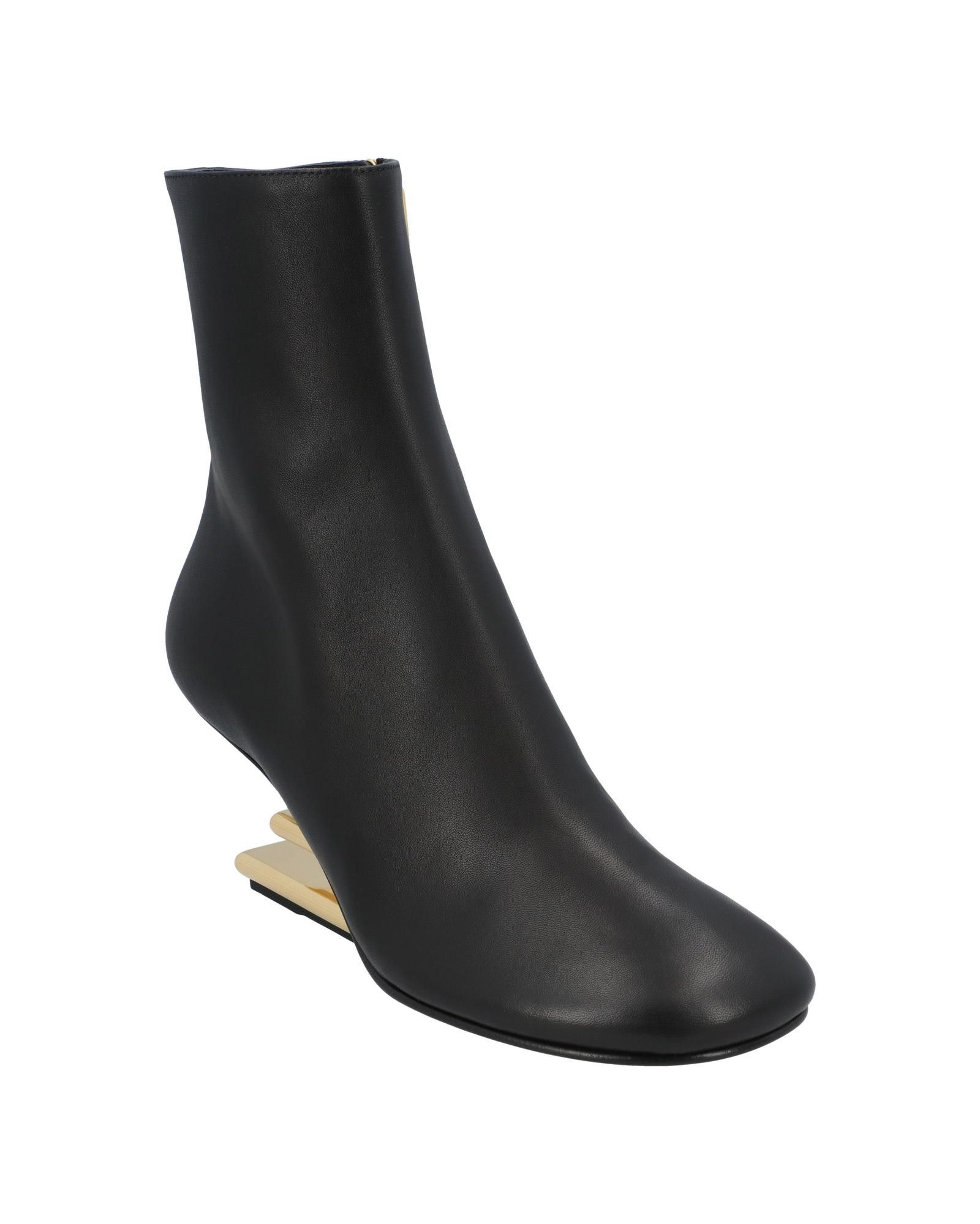 image of Fendi Black Leather Boots With Diagonal F-Shaped Sculpted Heel Shoes, Women's (Size 7.5)