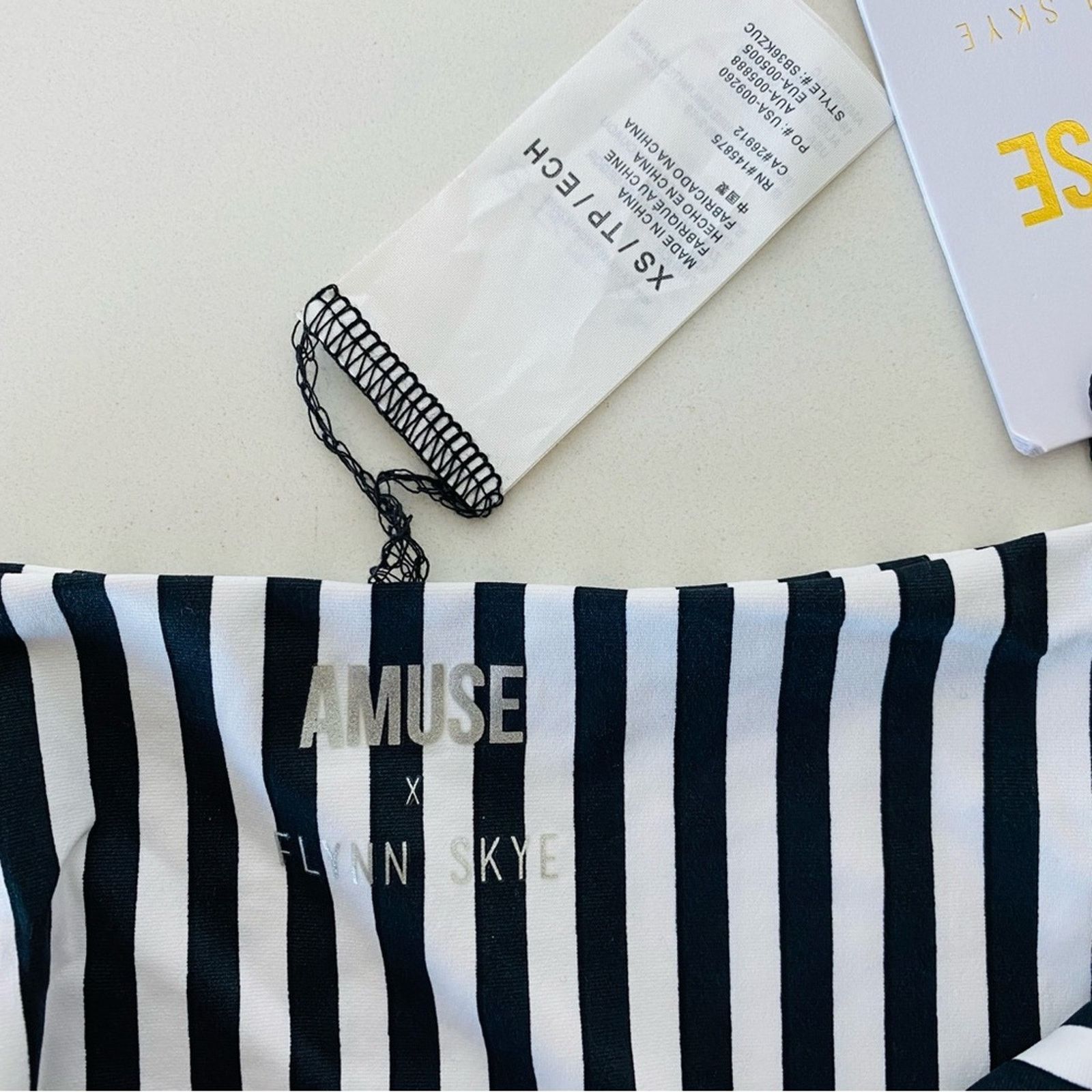 Anthropologie AMUSE SOCIETY Black White Stripe Triangle Top Bikini Swim Size ONE SIZE - 4 Thumbnail
