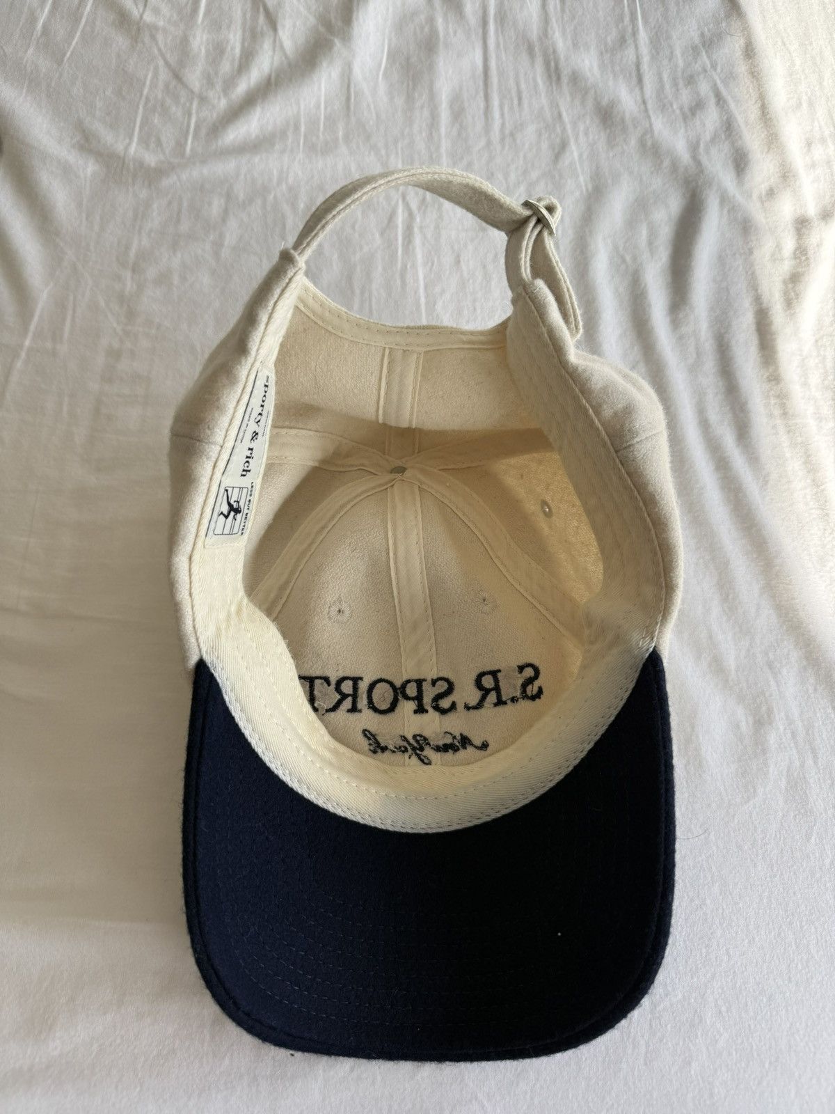 Sporty & Rich Sporty & Rich SR Sport Wool Cap in Ecru/Navy Size ONE SIZE - 2 Thumbnail