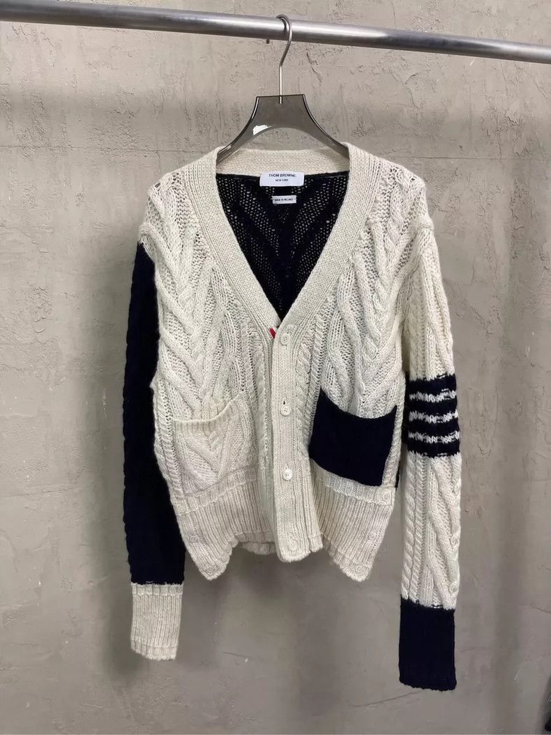 Thom Browne Thom Browne size2 A beige and dark blue striped wool sweate Size US M / EU 48-50 / 2 - 1 Thumbnail