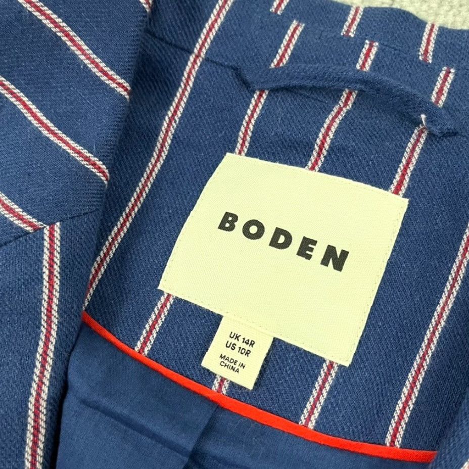 Boden Bloomsbury Interest Blazer Boden Womens UK 14 / US 10 Blue Striped Linen Cotton Size XL / US 12-14 / IT 48-50 - 2 Thumbnail
