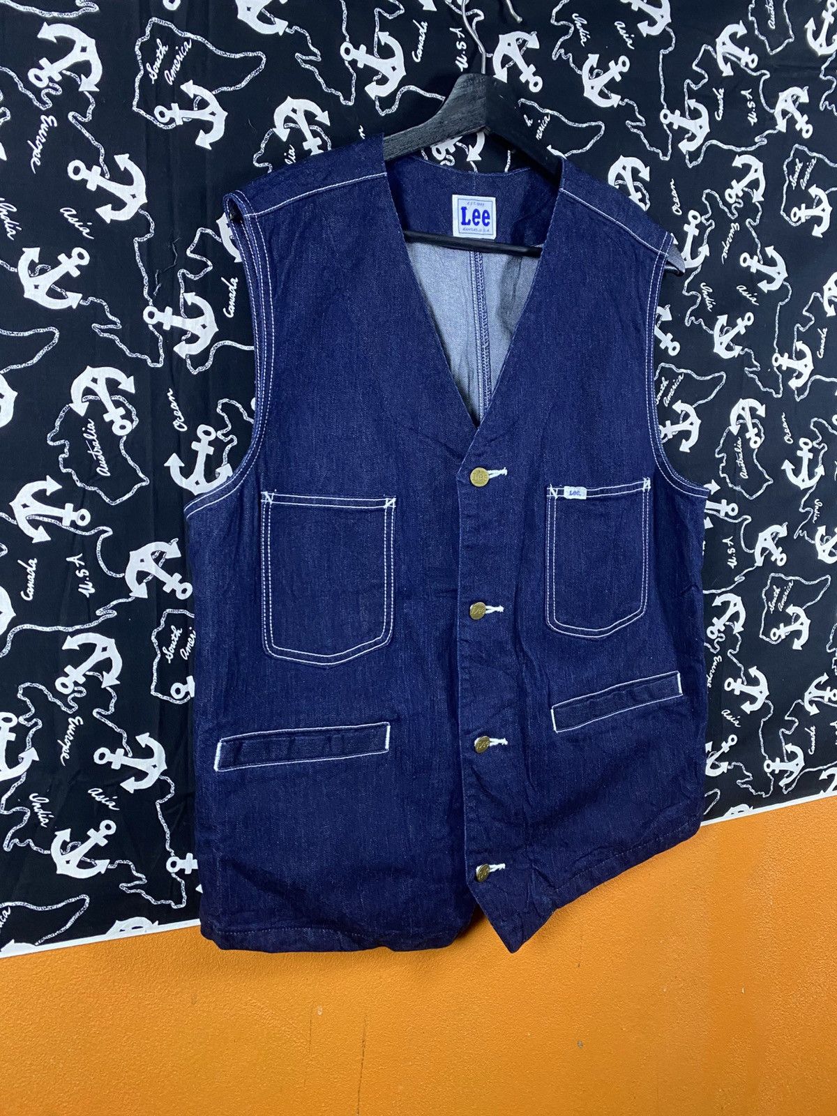Lee Lee Denim Workwear Vest Indigo Blue Button-Up Utility Vest Size US XL / EU 56 / 4 - 5 Thumbnail