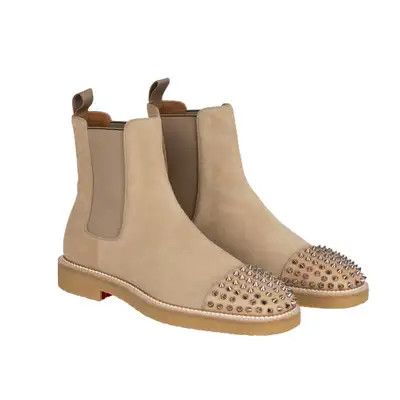 Christian Louboutin o1s1wg110924 Melon Spikes Flat Calf Boots in Beige Size US 8.5 / EU 41-42 - 3 Thumbnail