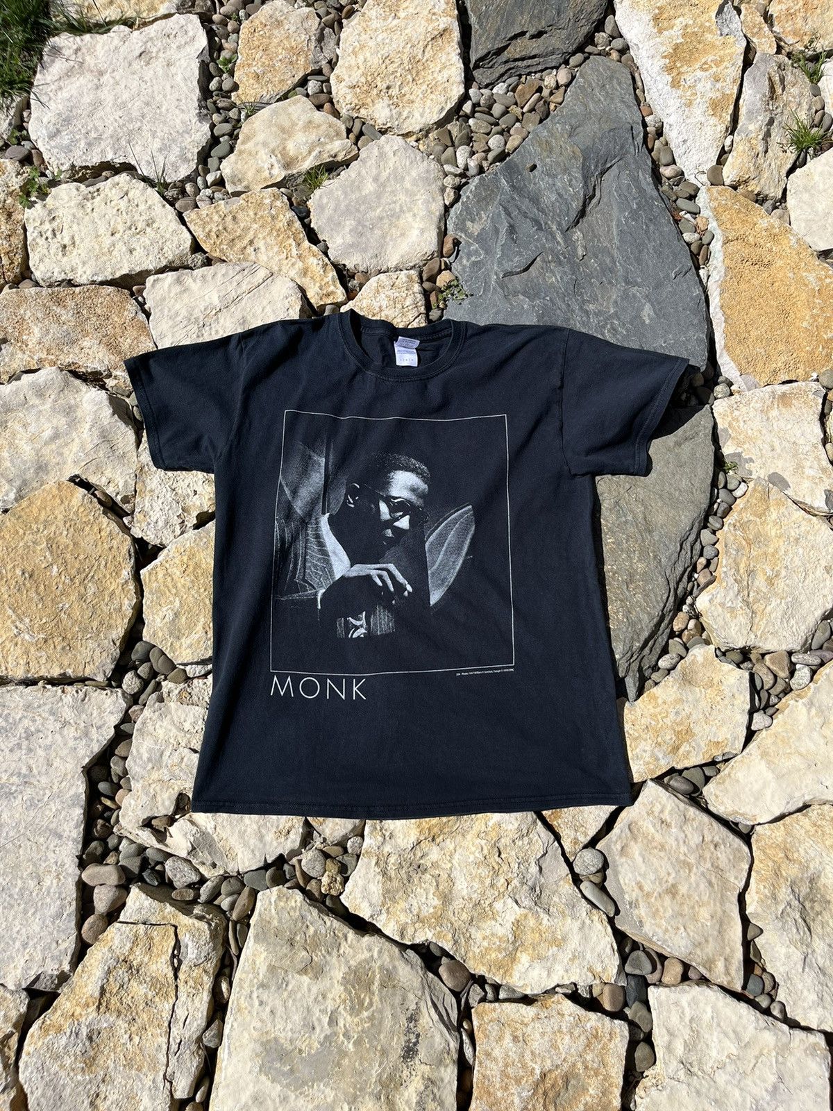 image of Band Tees Vintage Monk Thelonious 1947 William P. Gottlieb Tee T-Shirt in Black, Men's (Size Large)