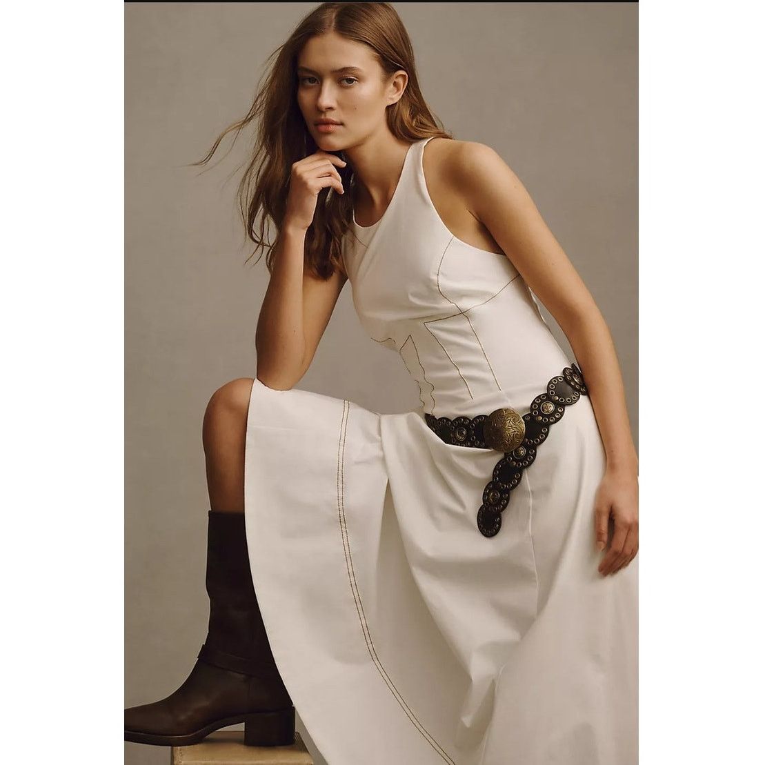 Anthropologie NWT The Kenzie Drop-Waist Midi Dress $178 XL White Size XL / US 12-14 / IT 48-50 - 3 Thumbnail