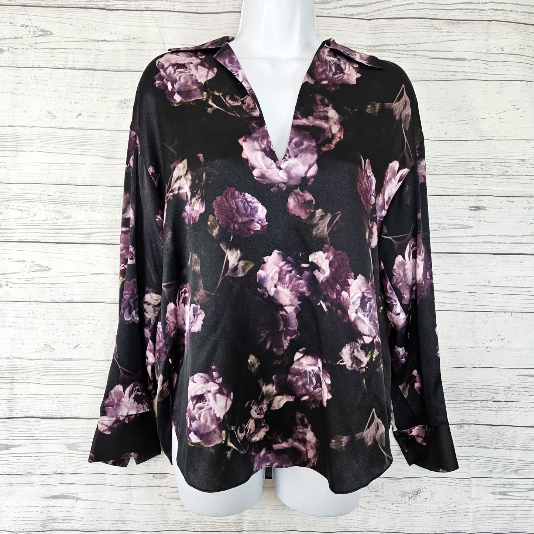 Vince Vince Womens Blouse Night Garden Silk Popover Top Sz S Purple Size S / US 4 / IT 40 - 2 Thumbnail