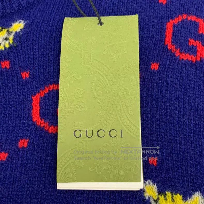 Gucci Gucci Dark blue logo jacquad printed wool round-neck long- Size US XS / EU 42 / 0 - 6 Thumbnail