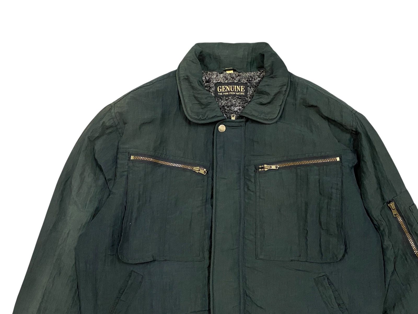 Vintage Vtg Green Crinkled Nylon Bomber Jacket Sherpa Lined Size US L / EU 52-54 / 3 - 4 Thumbnail
