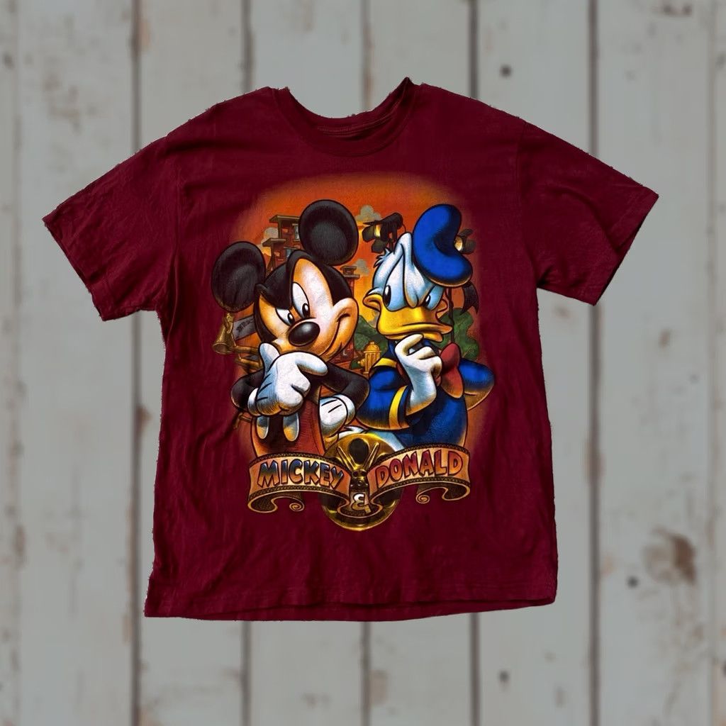 Disney VINTAGE Disney World Studio Mickey Mouse Donald Duck T Shirt Adult XL Burgundy Cotton Logo Crew Neck Short Sleeve Men Disney Magic Kingdom Size US XL / EU 56 / 4 - 1 Thumbnail