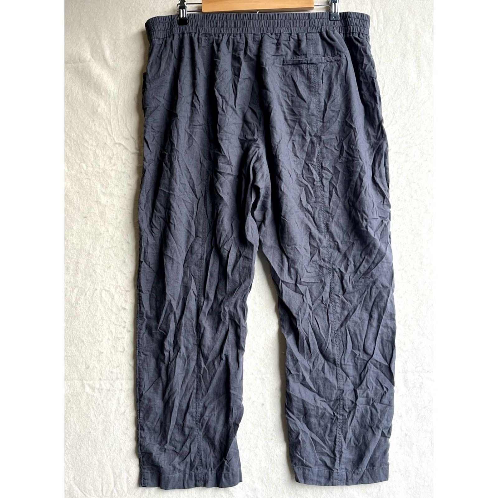Vintage Caslon Women's XL Gray Linen Blend Pull-On Pants Elastic Waist Pockets Casual Travel Size 40" / US 18 - 2 Thumbnail