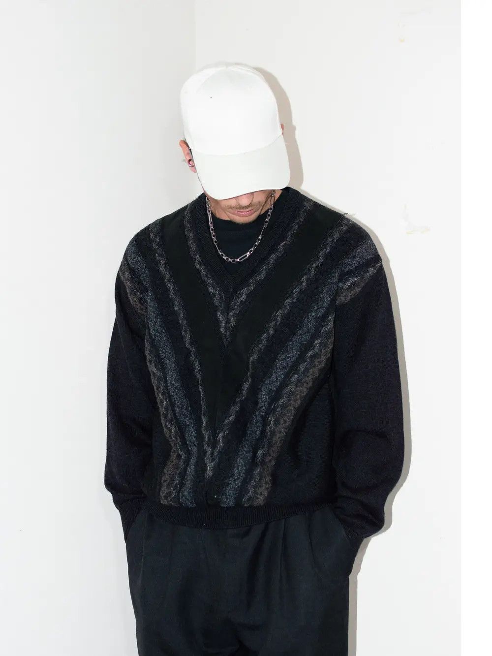 Designer × Japanese Brand × Vintage Vintage black grey chunky knitted jumper Size US M / EU 48-50 / 2 - 3 Thumbnail