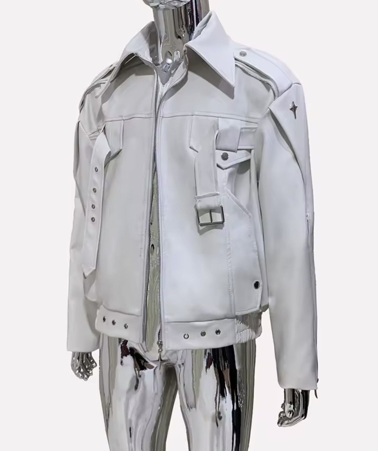 Leather Punk Streetwear PU Leather Designer Zipper Jacket Size US XL / EU 56 / 4 - 6 Thumbnail