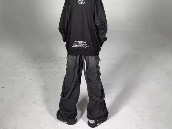 Japanese Brand × Jean Heavy washed street style long strap wide leg jeans Size US 32 / EU 48 - 4 Thumbnail