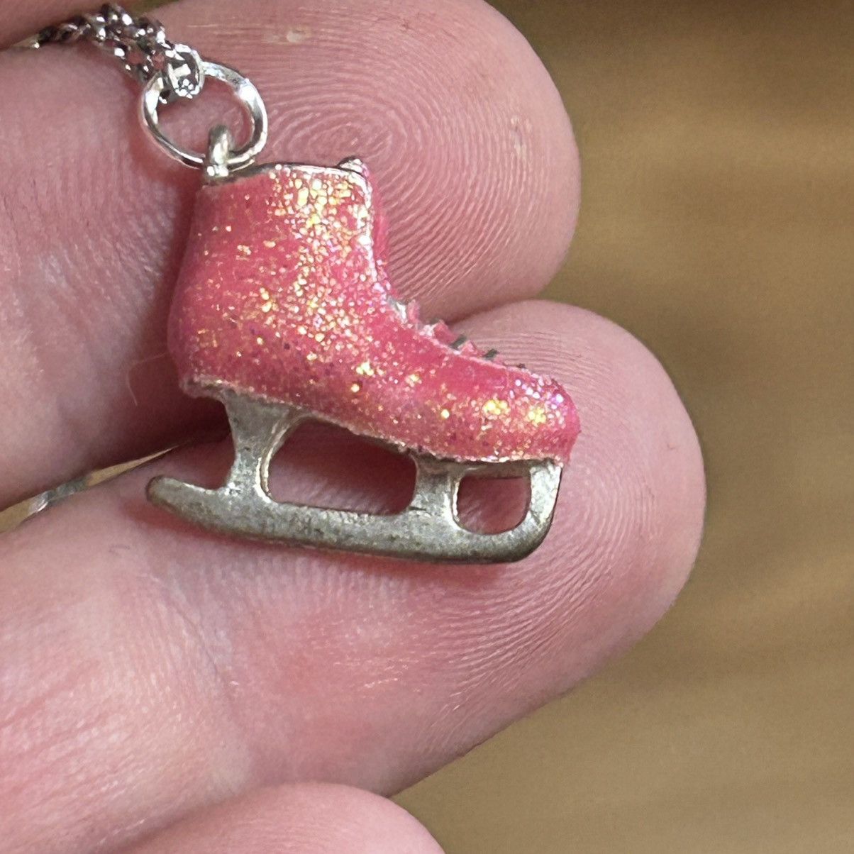 Handmade Handcrafted salvaged vintage glitter ice skate necklace Size ONE SIZE - 2 Thumbnail