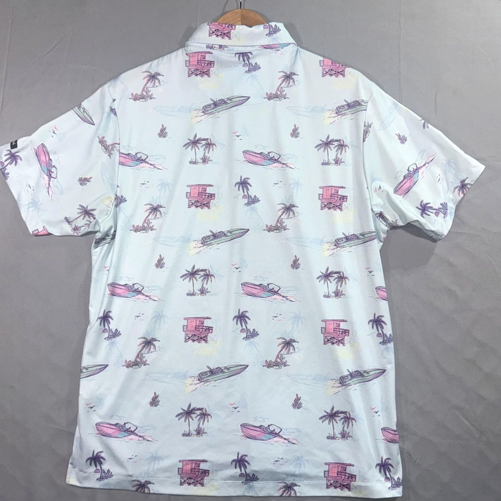 Vintage Bad Birdie Polo Shirt Mens XL Blue Tropical Boat Palm Print Golf Firestone CC Shirt XS? Size US XL / EU 56 / 4 - 2 Thumbnail