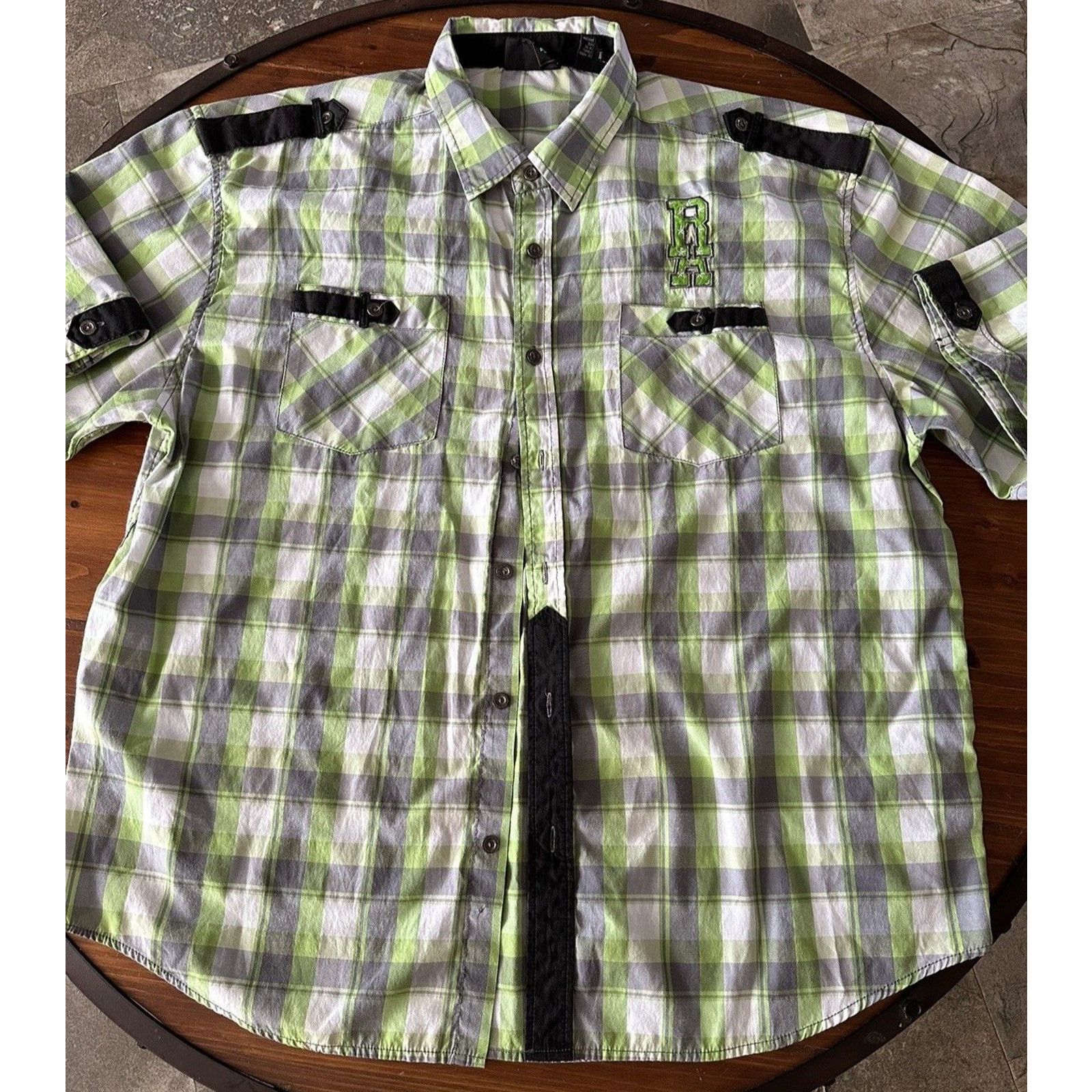 Other Red Ape Mens Shirt 2XL Plaid Green/Gray/White w/Black Trim Size US XXL / EU 58 / 5 - 1 Thumbnail