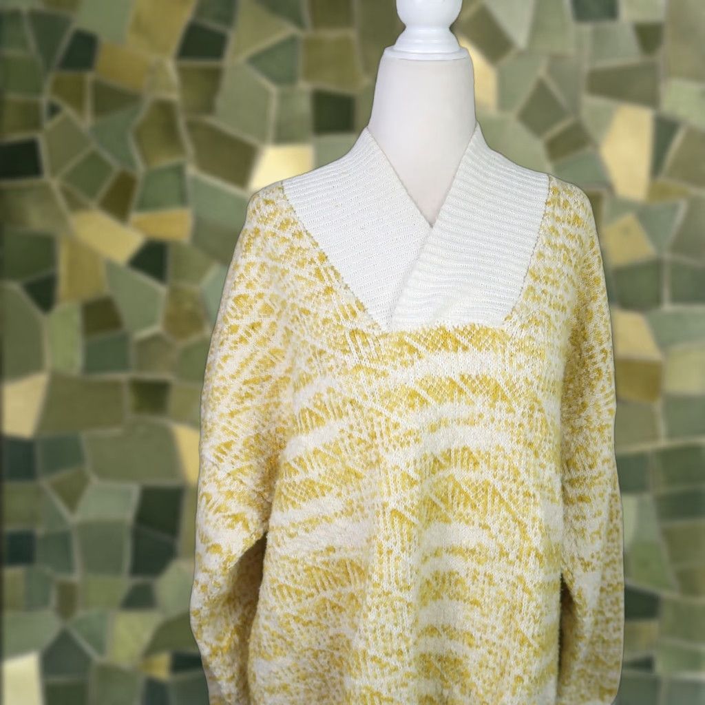 Vintage VINTAGE 90s Cream Yellow Marled Cotton Knit Sweater XL Women Pullover V-Neck Long Sleeve Casual Size XL / US 12-14 / IT 48-50 - 1 Thumbnail
