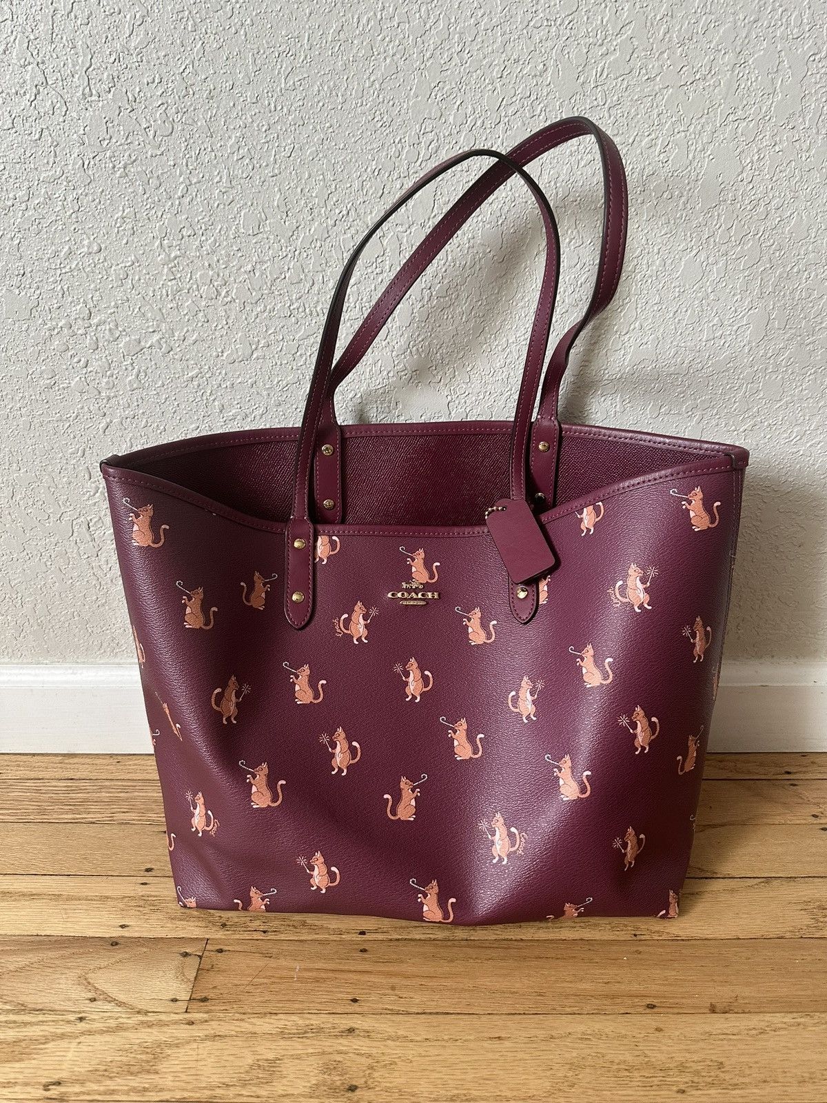image of Reversible Coach Cat Tote in Fuschia, Women's
