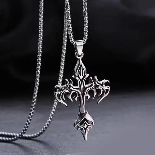 Jewelry Flame Cross Pendant Necklace Size ONE SIZE - 1 Thumbnail