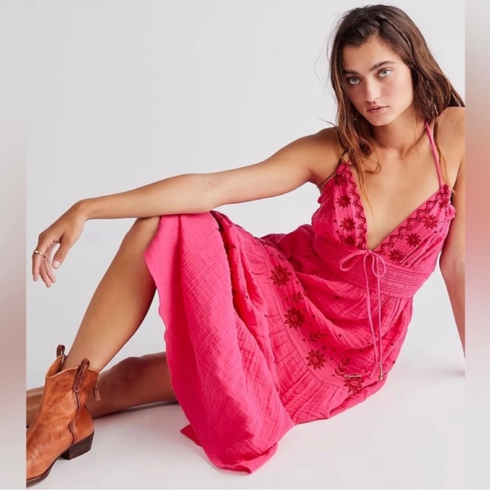 Free People 🎉LAST PIECE🎉FREE PEOPLE Real Love Embroidered Maxi‎ Dress Size XS / US 0-2 / IT 36-38 - 1 Thumbnail