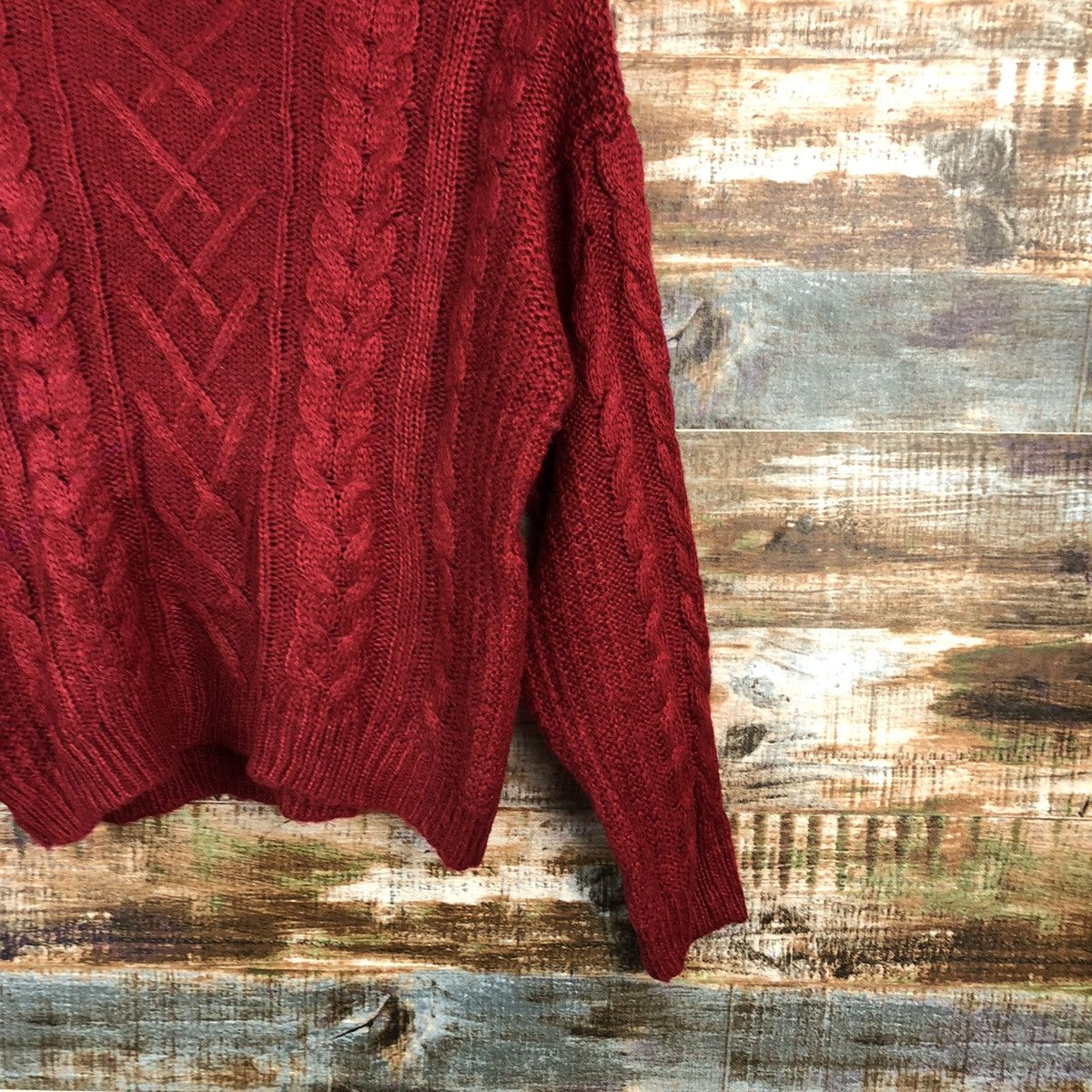 Aran Isles Knitwear × Japanese Brand × Vintage One Way Red Turtle Neck Knitwear crop top #A1563 Size M / US 6-8 / IT 42-44 - 8 Thumbnail