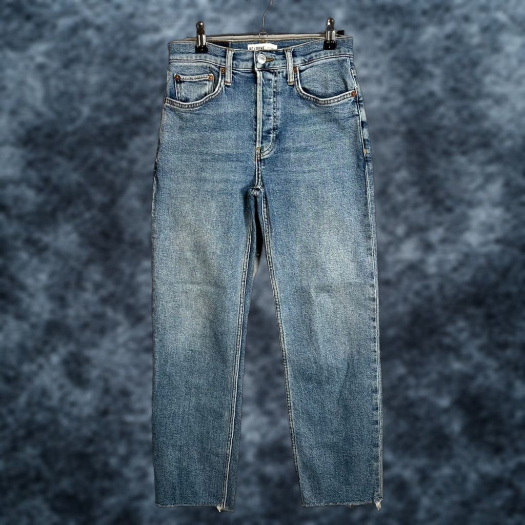 RE/DONE VINTAGE Re/Done Originals Jeans High-Rise Frayed Hem Straight Blue Denim Size 25 Size 42" / US 20 - 1 Thumbnail