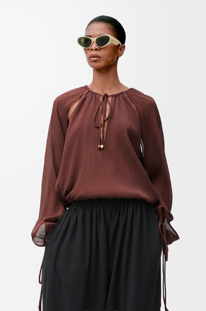 Loewe o1in1g0426 Blouse in Cotton And Silk in Coffee Size S / US 4 / IT 40 - 3 Thumbnail