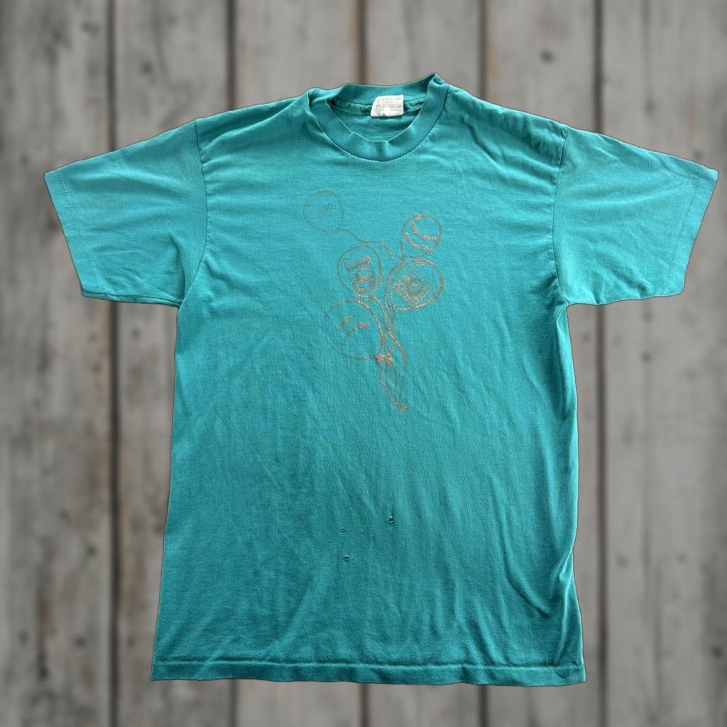 Hanes VINTAGE Hanes Fifty-Fifty Shirt Mens L Teal 1990s Balloons Graphic Print Crew Neck Short Sleeve 90s Mens Size US L / EU 52-54 / 3 - 1 Thumbnail