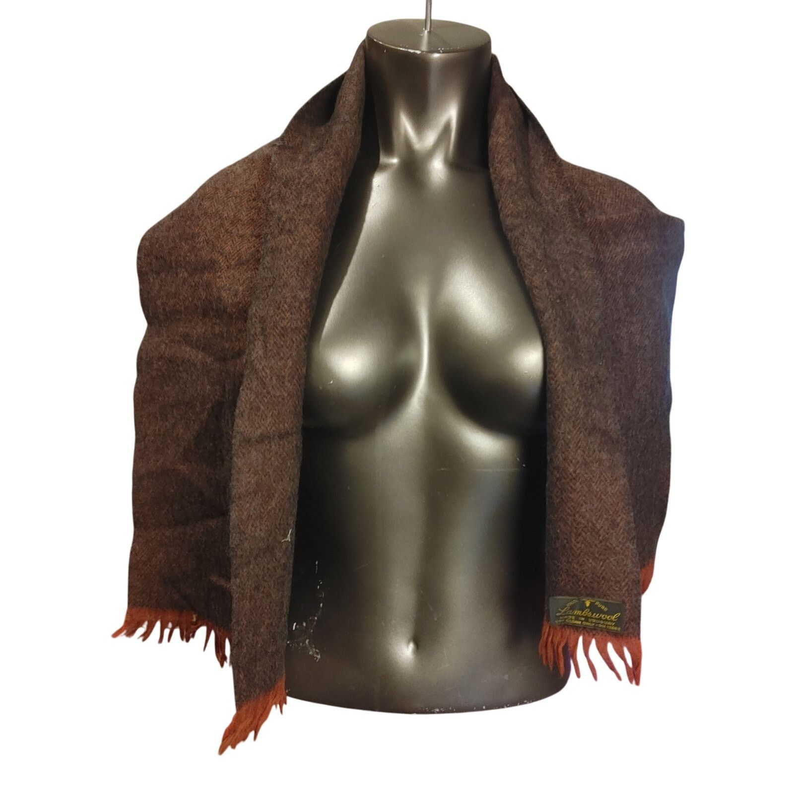 Other 100% Lambswool Imported Scarf Brown Orange Wrap Fashion Knit Size ONE SIZE - 1 Thumbnail