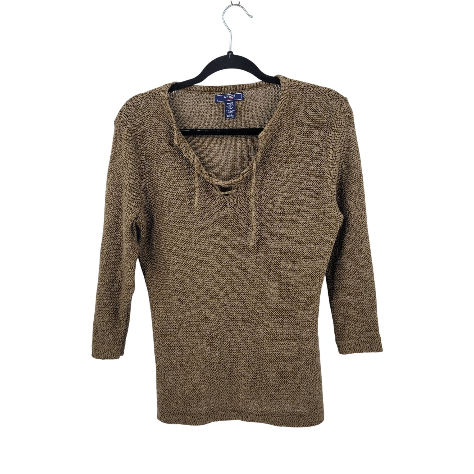 Chaps Vtg Chaps Denim Womens Army Green Open Knit Sweater Sz M Tie Size M / US 6-8 / IT 42-44 - 8 Thumbnail