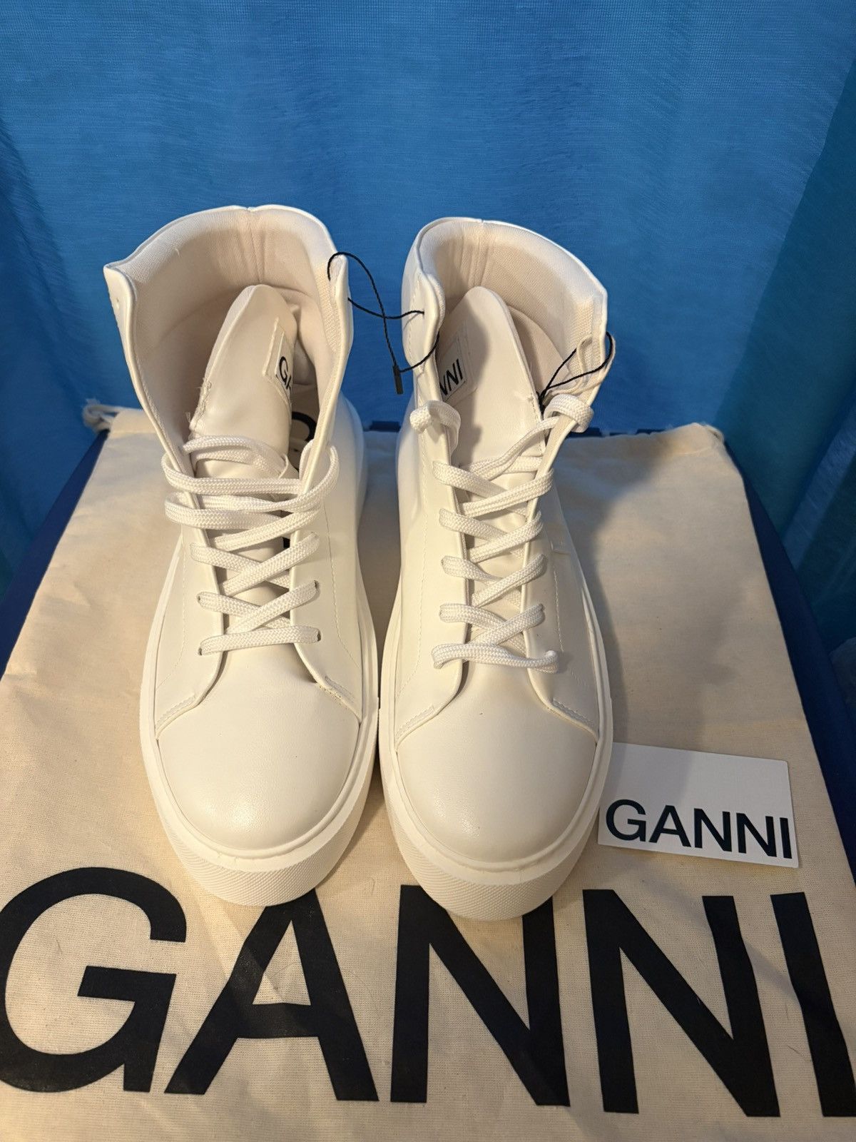 Ganni Ganni White Leather Hight Tops Size US 12 / IT 42 - 2 Thumbnail
