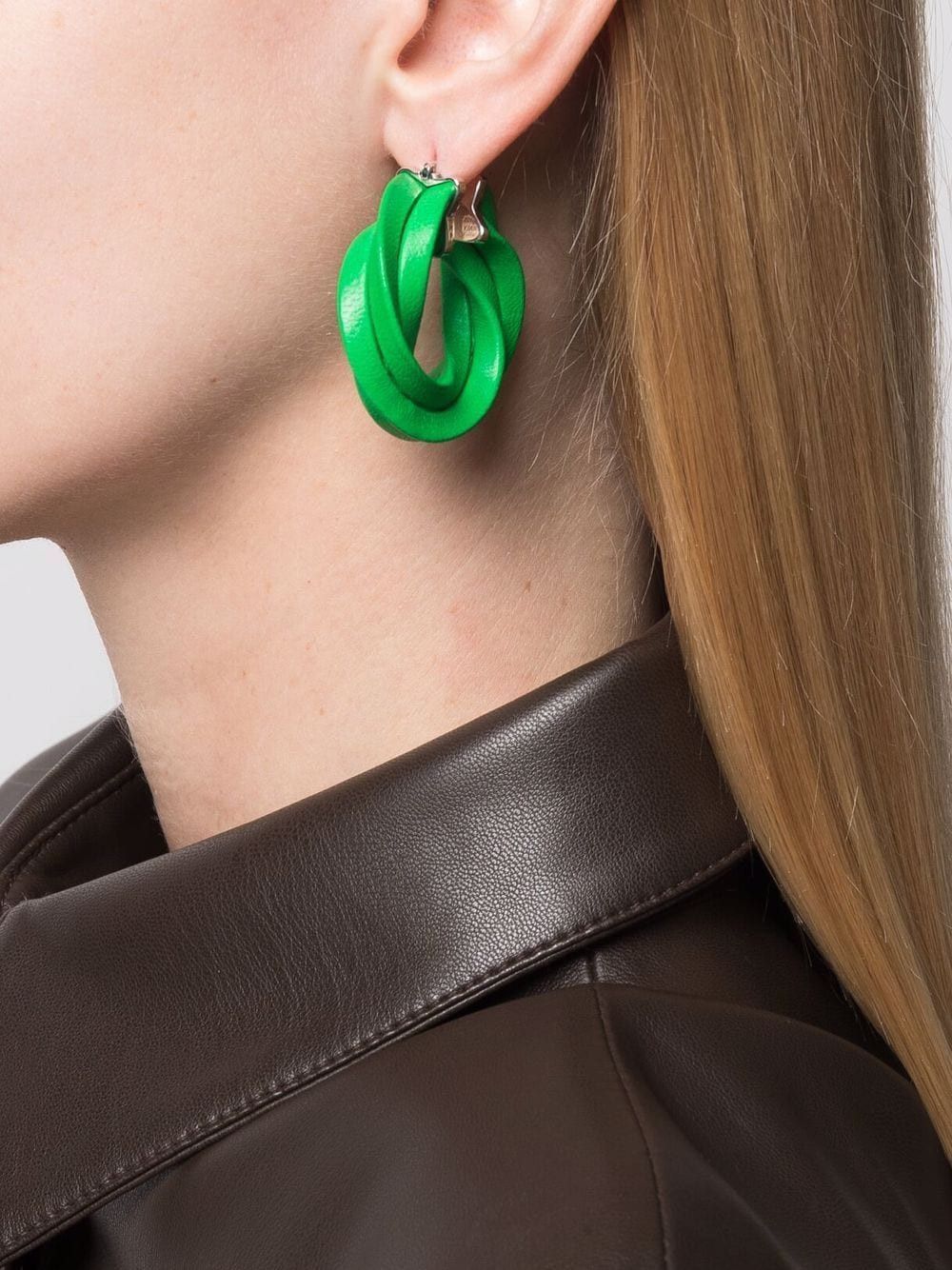 Bottega Veneta BOTTEGA VENETA Twist circle green leather silver earrings q Size ONE SIZE - 2 Thumbnail