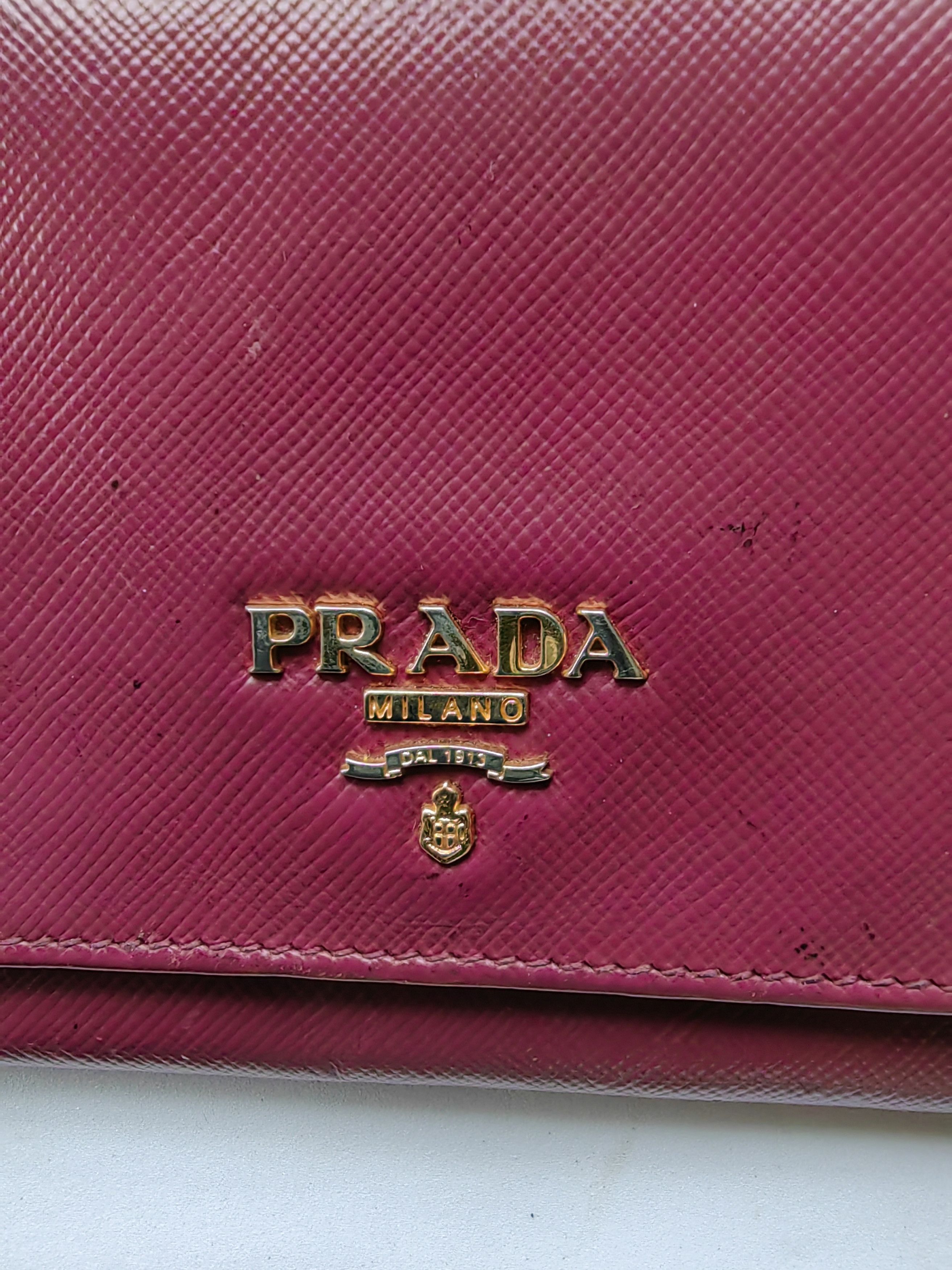 Prada Authentic Prada Wallet Saffiano Long Logo Magenta Size ONE SIZE - 14 Thumbnail
