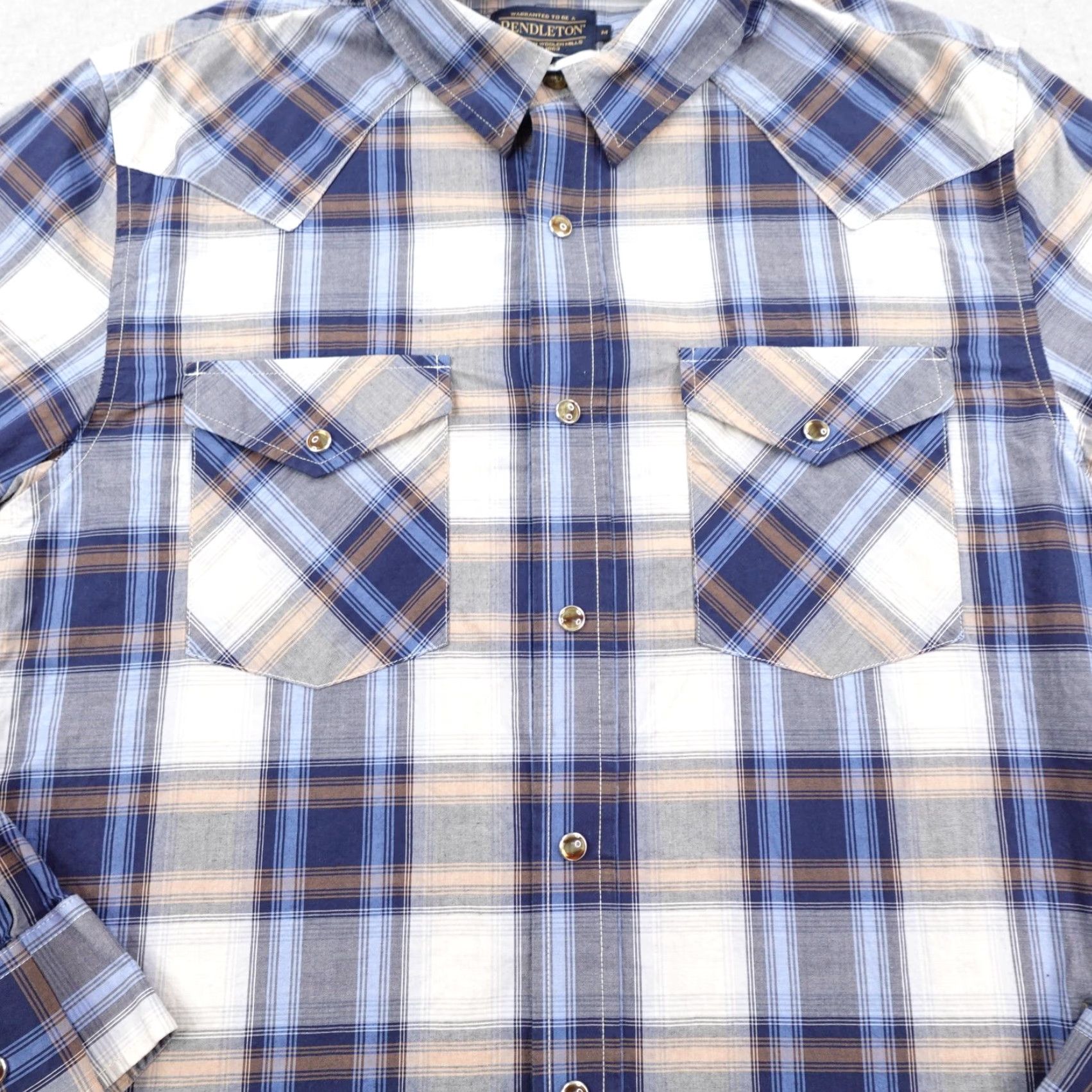 Pendleton Pendleton Shirt Men Medium Blue White Plaid Western Pearl Snap Rodeo Long Sleeve Size US M / EU 48-50 / 2 - 3 Thumbnail