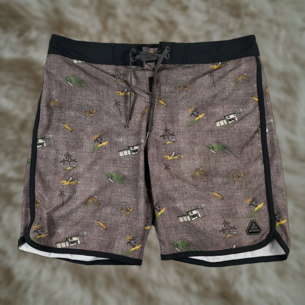 Prana prAna Board Shorts Mens Size 36 Brown/Gray Tropical Beach Swim Trunks Size US 36 / EU 52 - 1 Thumbnail