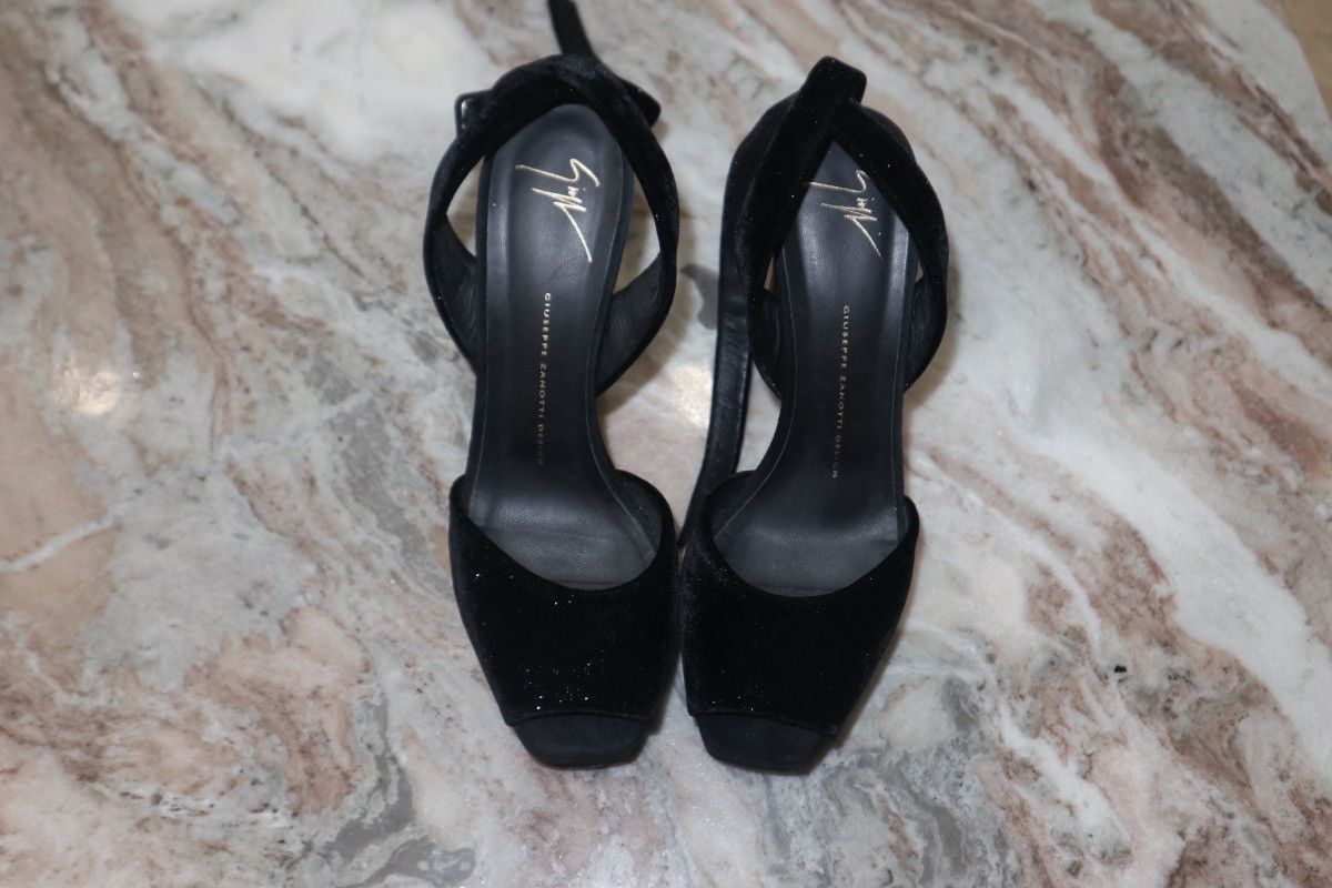 Giuseppe Zanotti Giuseppe Zanotti Black Velvet Lavinia Ankle Strap Platforms Size US 10 / IT 40 - 1 Thumbnail