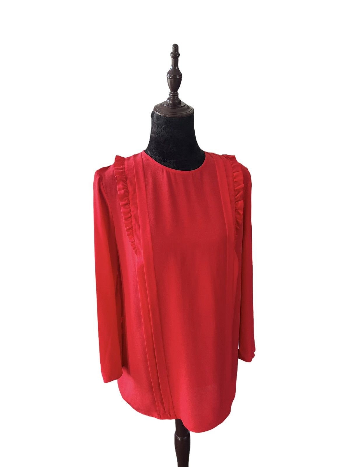 Miu Miu × Prada Miu Miu Red Ruffled Silk Blouse Size S / US 4 / IT 40 - 1 Thumbnail
