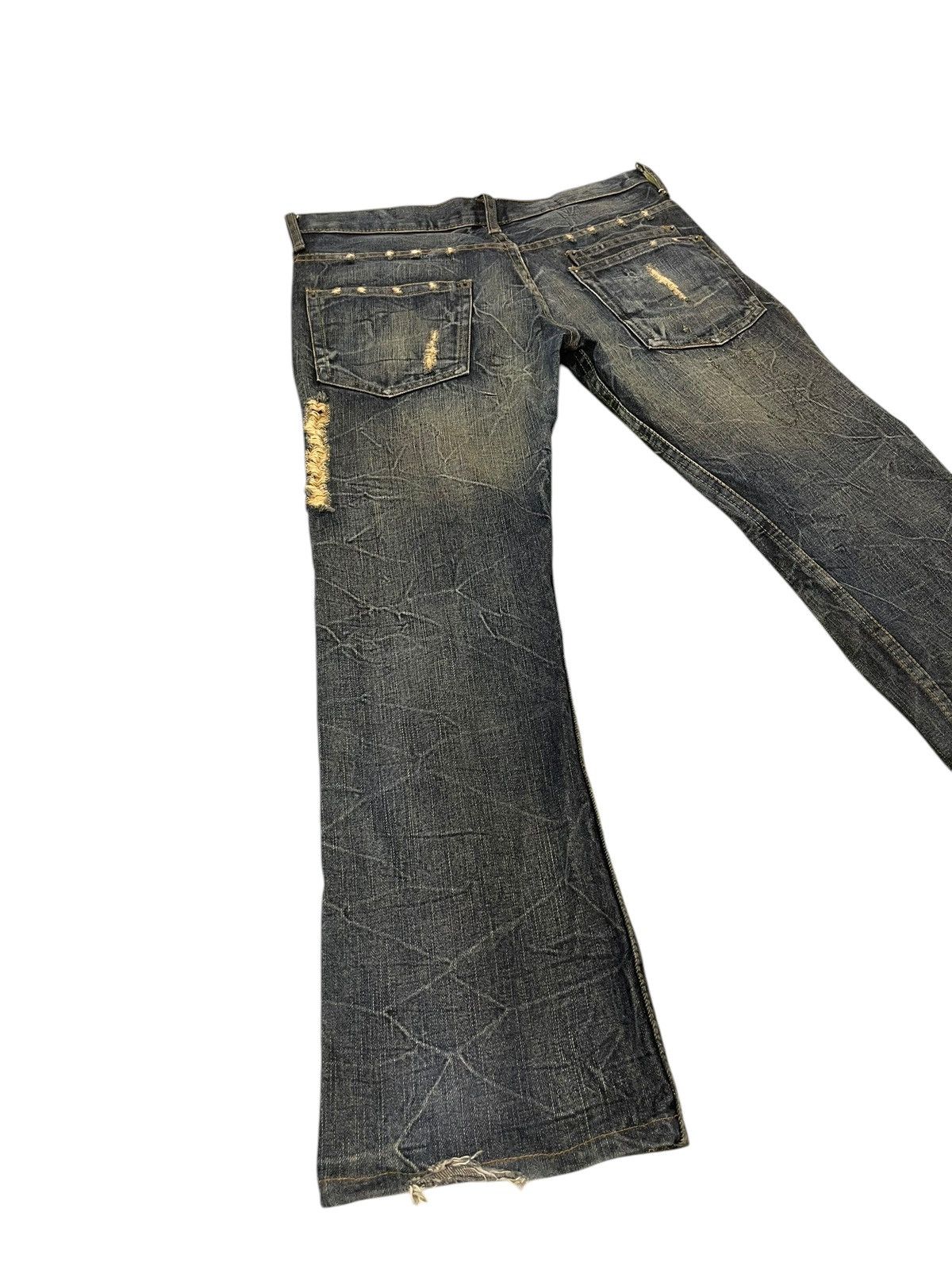 Japanese Brand Slight Flare Jeans K.U.I. Distress Low Rise Boot Cut 8🟦 Size US 33 - 12 Thumbnail