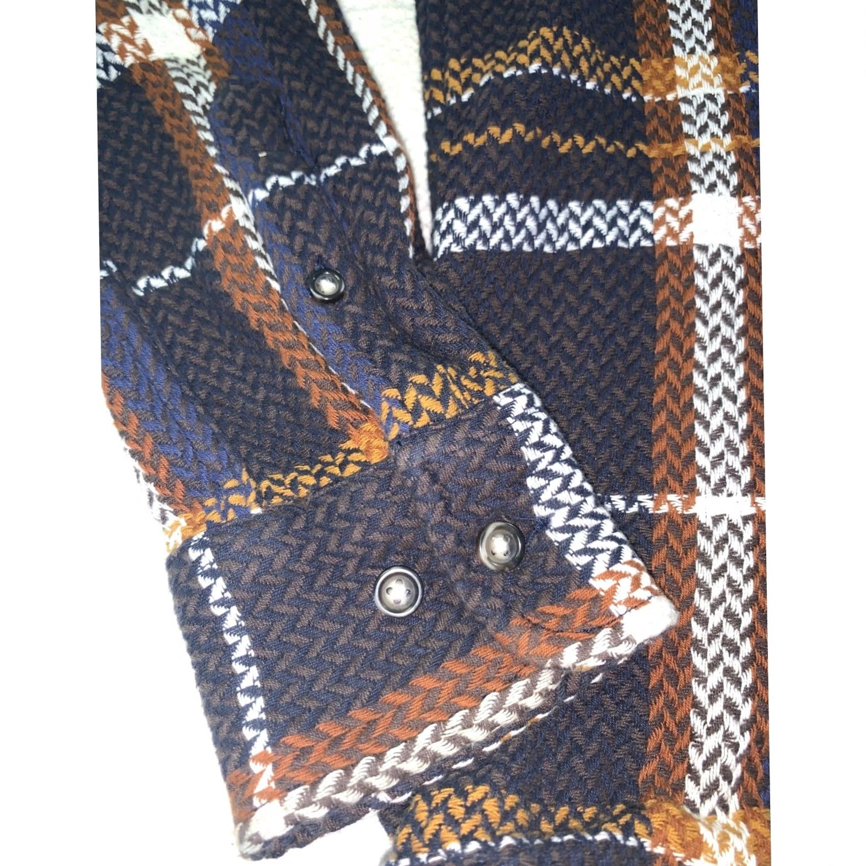Corridor New York Shirt Mens S Navy Brown Plaid Herringbone Cotton Button Down Long Sleeve, Men's — image 3 of 6