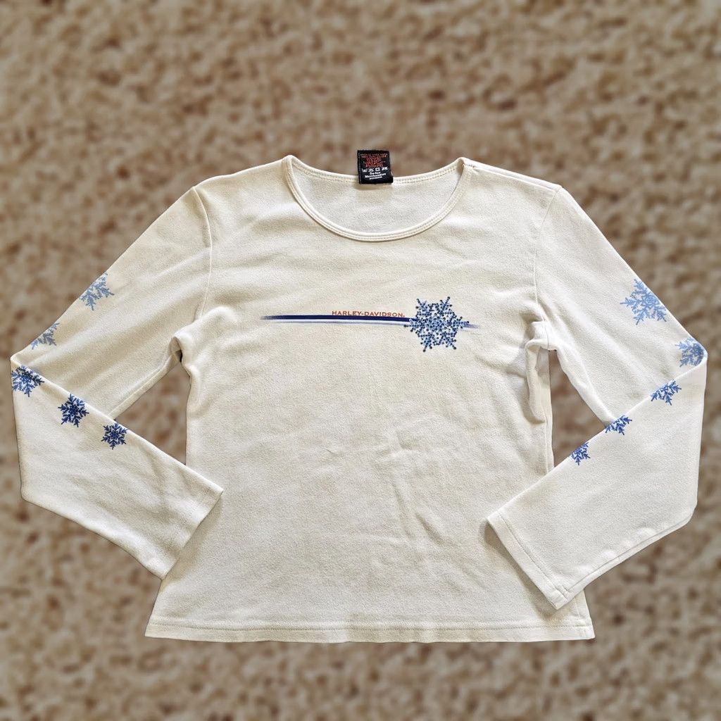 Harley Davidson Harley-Davidson Top Women Large White Snowflakes Rhinestone Colorado Casual Blouse Size L / US 10 / IT 46 - 1 Thumbnail