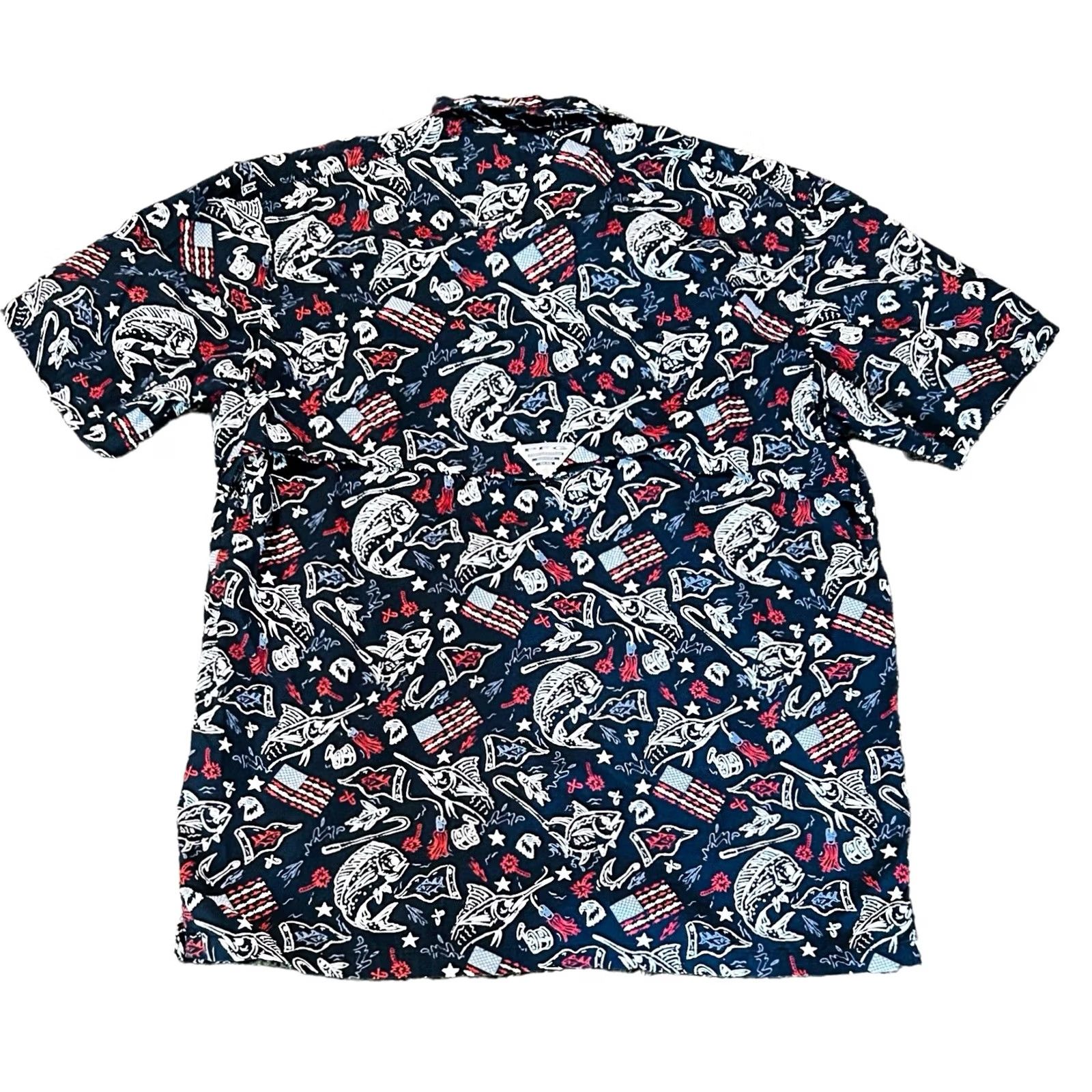Vintage Columbia PFG Vented Fishing Shirt Short Sleeve Button America Flag Mens Medium Size US XL / EU 56 / 4 - 7 Thumbnail