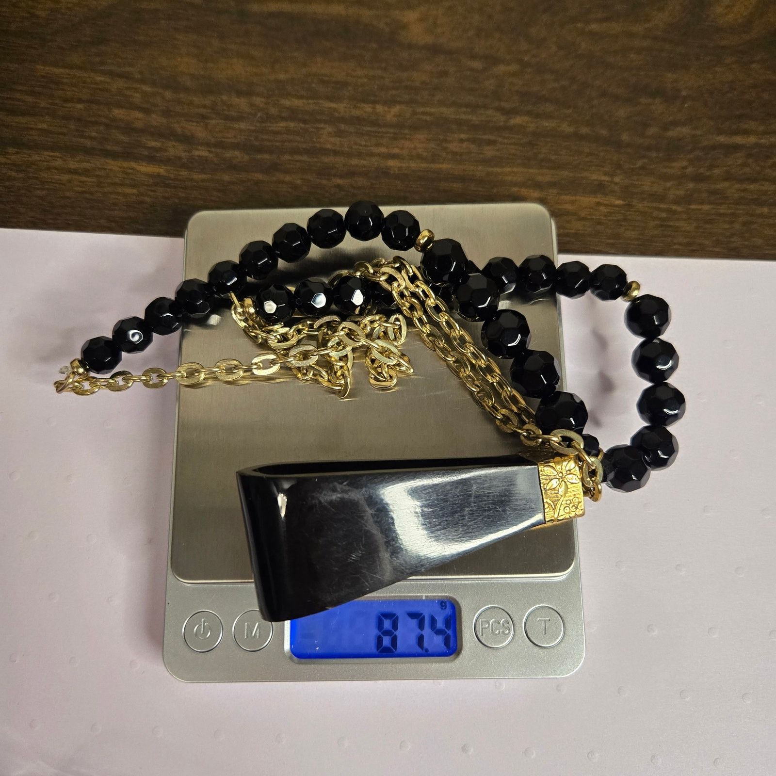 Vintage Vintage Black Beaded Statement Necklace Geometric Pendant Size ONE SIZE - 4 Thumbnail